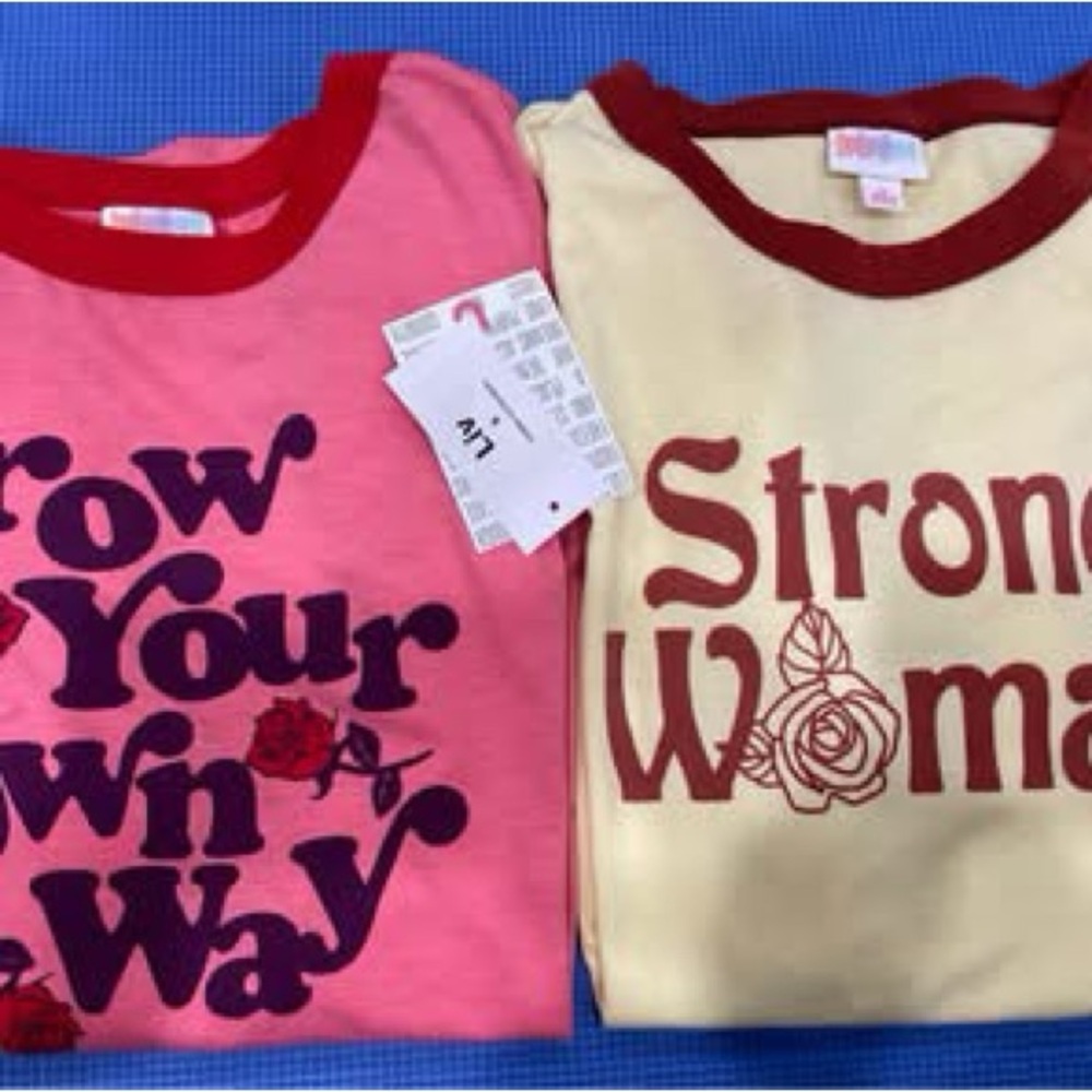 LuLaRoe Pink and Cream Short Sleeve Tees